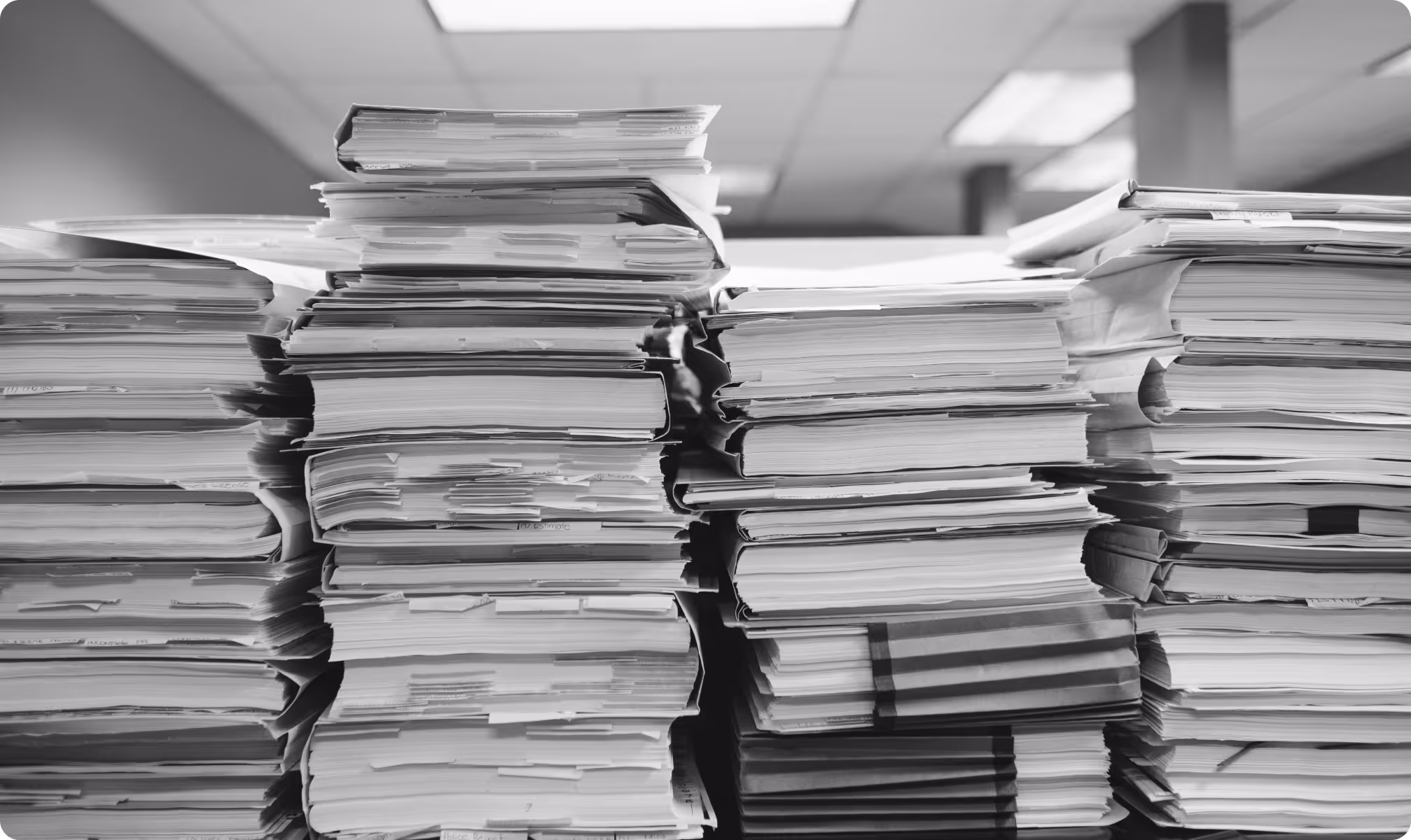 Stacks of public records waiting to be processed